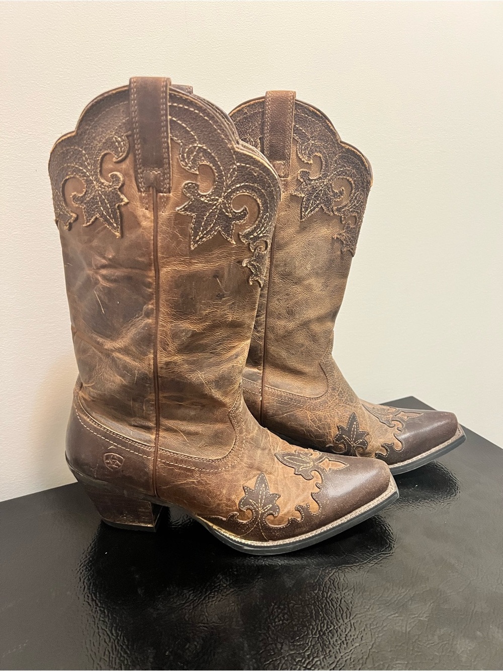 Ariat Brown Snip Toe Distressed Leather Western Boot Upper